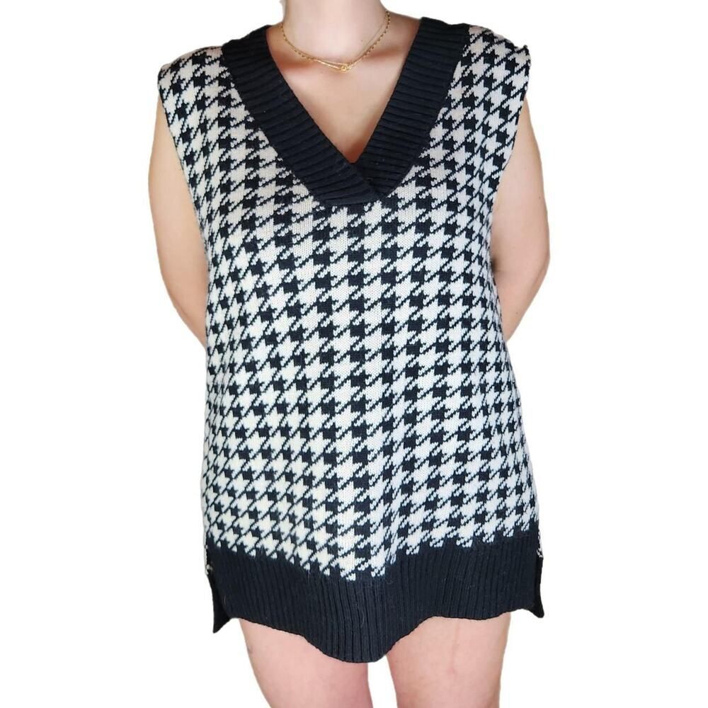 OVERSIZED HOUNDSTOOTH SWEATER VEST DARK ACADEMIA PREPPY BUSINESSWEAR